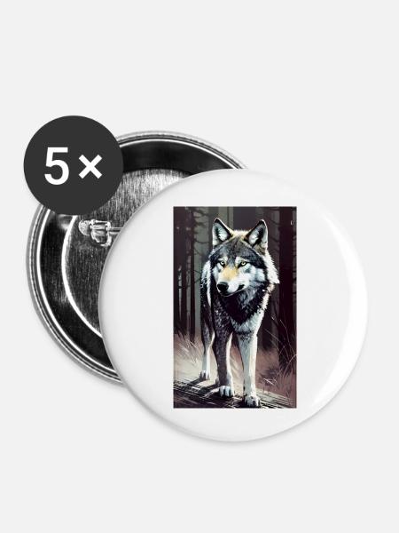 Wolf | Raubtier | Hund | Mystisch - Buttons klein 25 mm (5er Pack) - Weiß