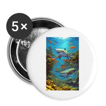 Requin | Grand requin blanc | Créature marine | Poisson - Lot de 5 petits badges (25 mm) - blanc - Devant