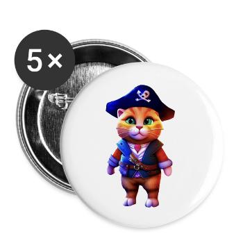 chat pirate - Lot de 5 petits badges (25 mm) - blanc - Devant