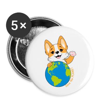 Corgi mit Weltkugel - Buttons klein 25 mm (5er Pack) - Weiß - Vorne