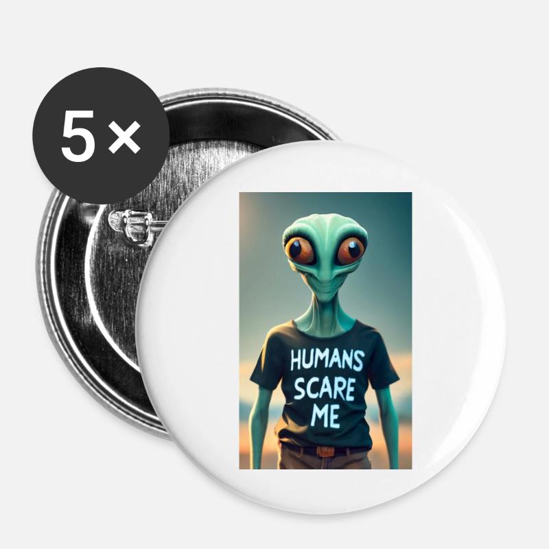 Alien - Humans scare me - Buttons small 1''/25 mm (5-pack) - white