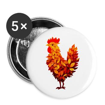 Huhn aus bunten Blättern Herbst Herbstlich - Buttons klein 25 mm (5er Pack) - Weiß - Vorne