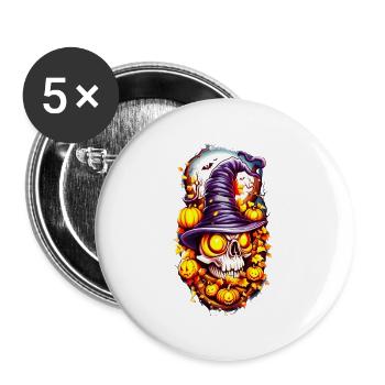 Halloween Totenkopf Schädel - Buttons klein 25 mm (5er Pack) - Weiß - Vorne