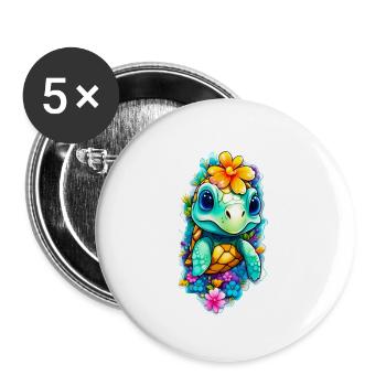 Süße kleine Kinder Schildkröte - Buttons klein 25 mm (5er Pack) - Weiß - Vorne
