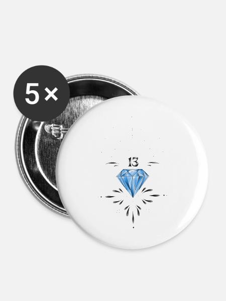 Diamant 13 - Buttons klein 25 mm (5er Pack) - Weiß