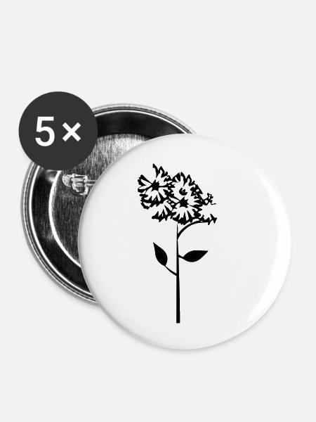 Blume mit Stiel - Buttons klein 25 mm (5er Pack) - Weiß