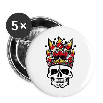 Totenkopf mit Krone - Buttons klein 25 mm (5er Pack) - Weiß - Vorne