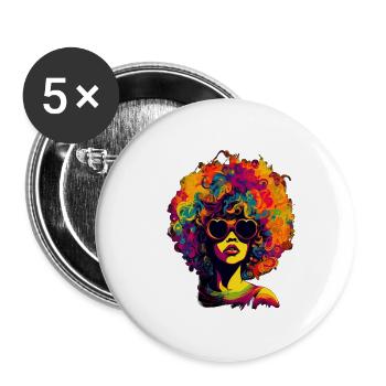 African Lady with Funky Afro Hairstyle - Buttons small 1''/25 mm (5-pack) - white - Front