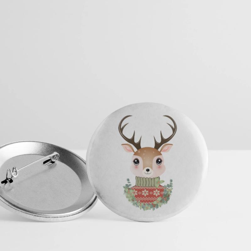 niedlicher Hirsch mit Pullover und Weihnachtskranz Buttons klein 25 mm (5er Pack)