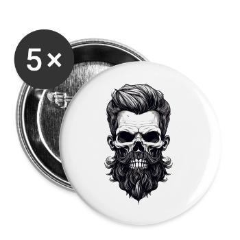 male skull with beard and hair - Buttons small 1''/25 mm (5-pack) - white - Front