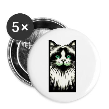 Cat Face - Buttons small 1''/25 mm (5-pack) - white - Front