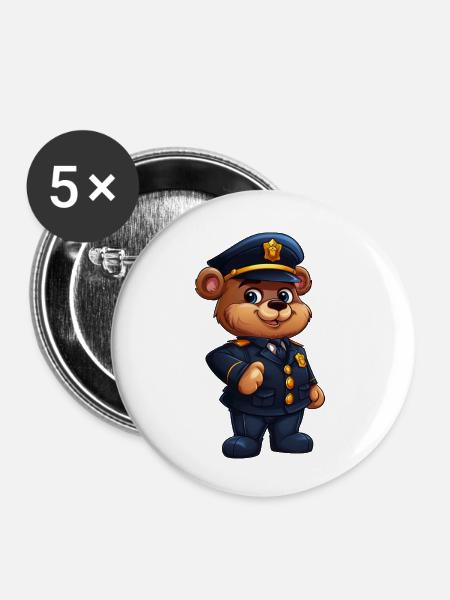 Bären Polizist - Buttons klein 25 mm (5er Pack) - Weiß
