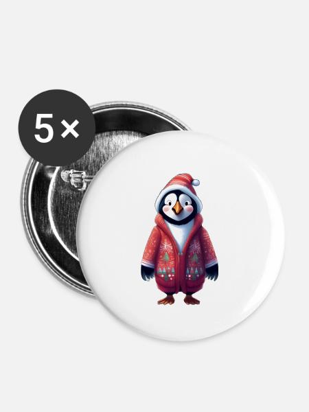 Pinguin in festlicher Kleidung - Buttons klein 25 mm (5er Pack) - Weiß