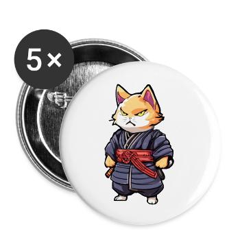 Samurai Cat #6 - Buttons small 1''/25 mm (5-pack) - white - Front