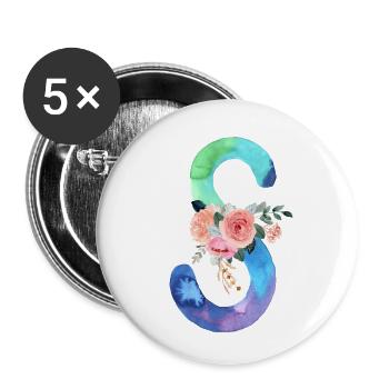 Lettre S watercolor - Lot de 5 petits badges (25 mm) - blanc - Devant
