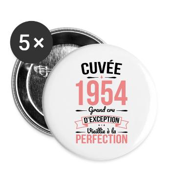Anniversaire 70 ans - Cuvée 1954 - Cadeau Humour - Lot de 5 petits badges (25 mm) - blanc - Devant