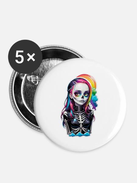 Halloween - Rock & Regenbogen - Buttons klein 25 mm (5er Pack) - Weiß
