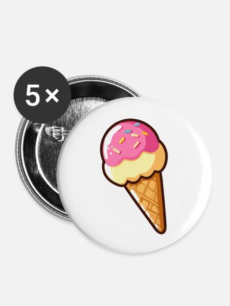 Erdbeer-Vanille-Eis - Buttons klein 25 mm (5er Pack) - Weiß