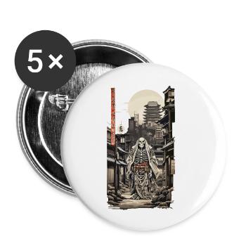 Edo Ukiyo-E Skeleton Yokai Vintage Streetwear - Buttons small 1''/25 mm (5-pack) - white - Front