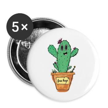 Süßer Kaktus mit Topf und Schild - free hugs - Buttons klein 25 mm (5er Pack) - Weiß - Vorne