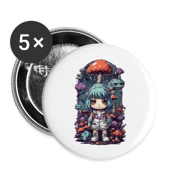 Kawaii Anime Mushroom Girl Goa Music Festival - Buttons small 1''/25 mm (5-pack) - white - Front