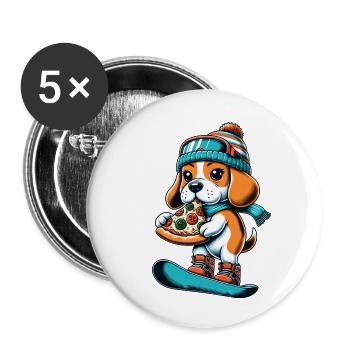 Beagle Snowboarder: Pizza-Abfahrt - Buttons klein 25 mm (5er Pack) - Weiß - Vorne