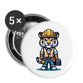 Mignon tigre ouvrier de la construction - Lot de 5 petits badges (25 mm) - blanc - Devant
