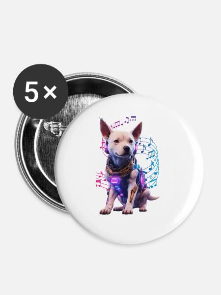 Cyber Dog - Buttons klein 25 mm (5er Pack) - Weiß