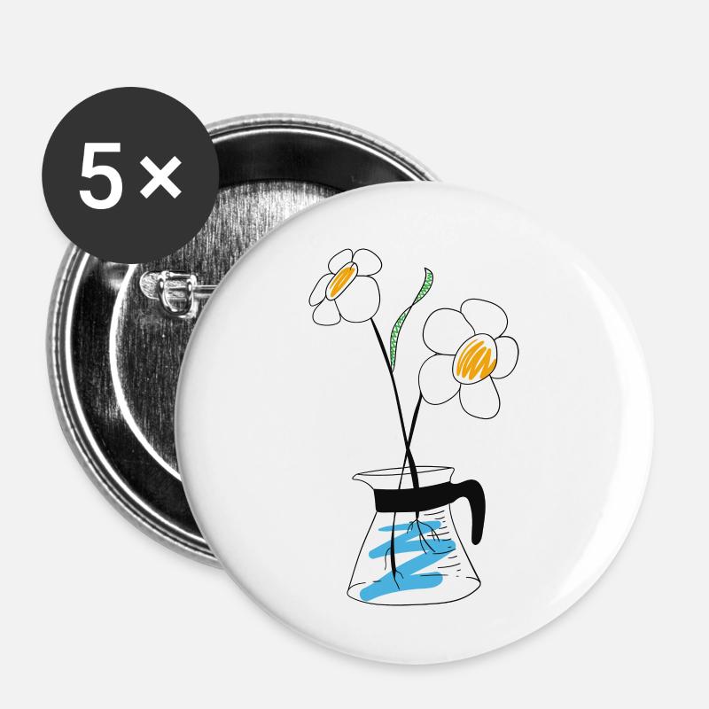 Kaffeekanne mit Blume - Buttons klein 25 mm (5er Pack) - Weiß