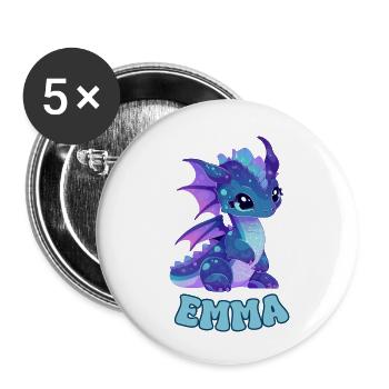 Emma - Drache - Name - Buttons klein 25 mm (5er Pack) - Weiß - Vorne