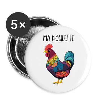Ma poulette - Poule - Nature - Lot de 5 petits badges (25 mm) - blanc - Devant