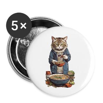 Asiatische Katze genießt Ramen Japanischer Style - Buttons klein 25 mm (5er Pack) - Weiß - Vorne