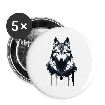 Wolf,Ink,Painting,Front,Graffiti,Black - Buttons small 1''/25 mm (5-pack) - white - Front