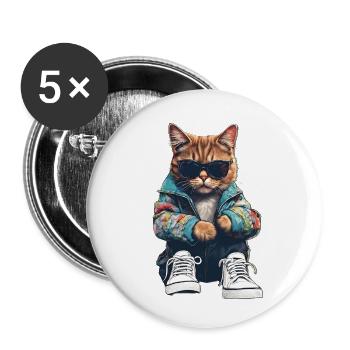 Chat cool - Lot de 5 petits badges (25 mm) - blanc - Devant