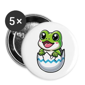 Oeuf de Pâques coloré avec motif de grenouille à éclore - Lot de 5 petits badges (25 mm) - blanc - Devant