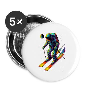 Spaceman sur les skis - Lot de 5 petits badges (25 mm) - blanc - Devant