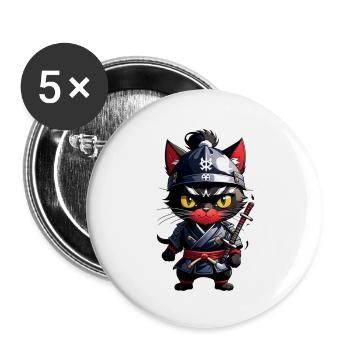 Ninja Cat - Samurai Kitten - Buttons small 1''/25 mm (5-pack) - white - Front