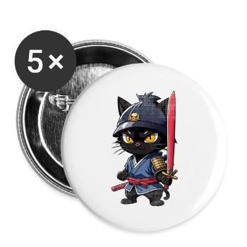 Ninja Cat - Samurai Kitten - Buttons small 1''/25 mm (5-pack) - white - Front
