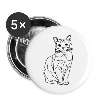 Cat_ one line drawing - Buttons small 1''/25 mm (5-pack) - white - Front