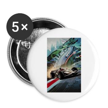 Voiture de course - Lot de 5 petits badges (25 mm) - blanc - Devant