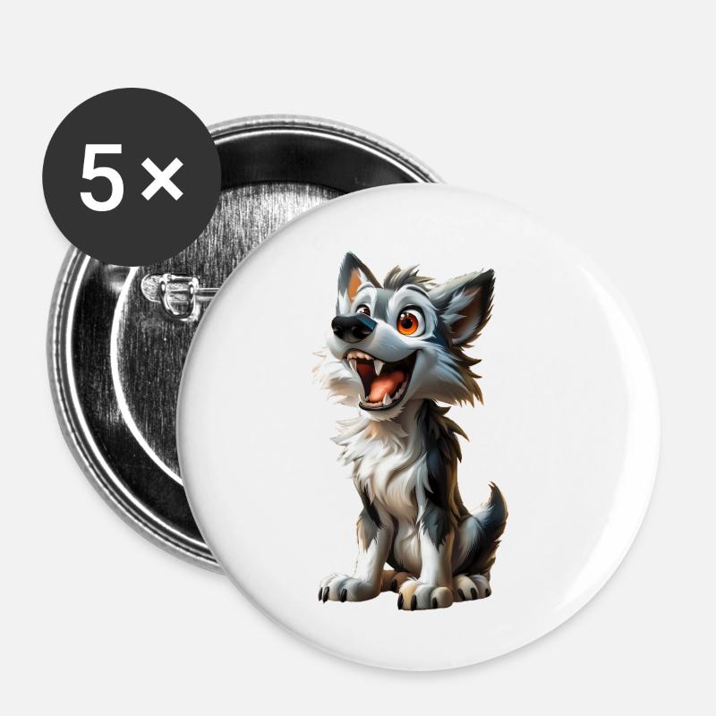 Toons #lovely loup gris - Lot de 5 petits badges (25 mm) - blanc