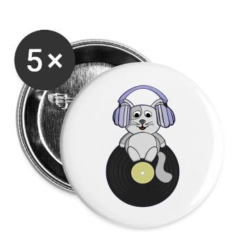 Chaton nostalgique qui aime les disques vinyles - Lot de 5 petits badges (25 mm) - blanc - Devant