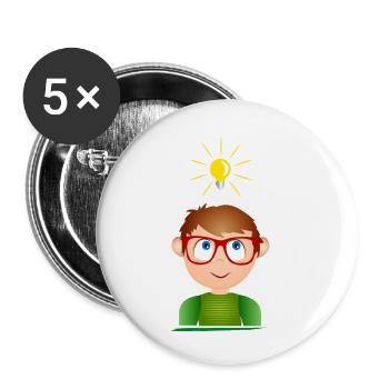 Junge mit Brille und einer leuchtenden Glühbirne - Buttons klein 25 mm (5er Pack) - Weiß - Vorne