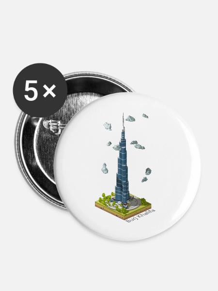 Geometrischer Low-Poly-Burj Khalifa - Buttons klein 25 mm (5er Pack) - Weiß