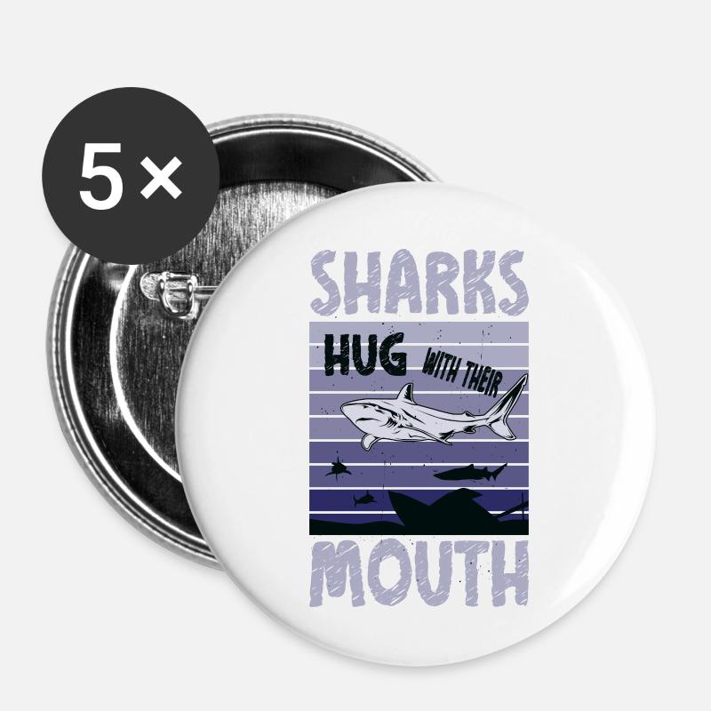 Great White Shark Hug Largest Predator Ocean - Buttons small 1''/25 mm (5-pack) - white