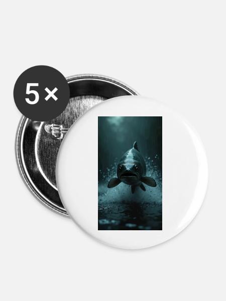 Ein springender Lachs (Fisch) - Buttons klein 25 mm (5er Pack) - Weiß