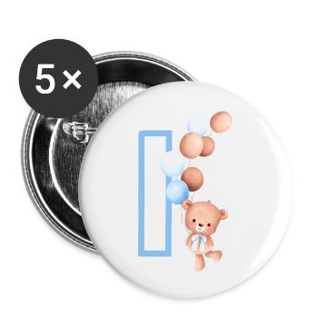 Blue Letter i Bear - Buttons small 1''/25 mm (5-pack) - white - Front