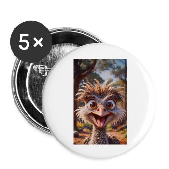 Oiseaux super mignons autour du monde – Autruche - Lot de 5 petits badges (25 mm) - blanc - Devant