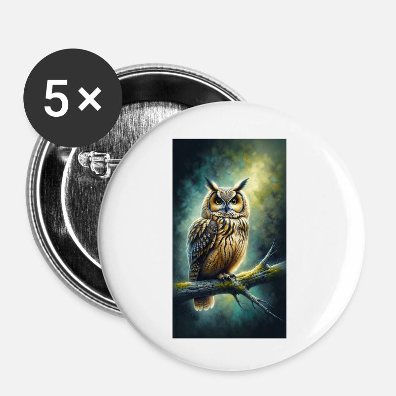 Owl in watercolor - Buttons small 1''/25 mm (5-pack) - white