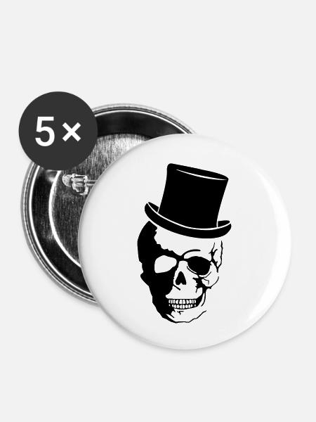 Skull Zylinder - Buttons klein 25 mm (5er Pack) - Weiß